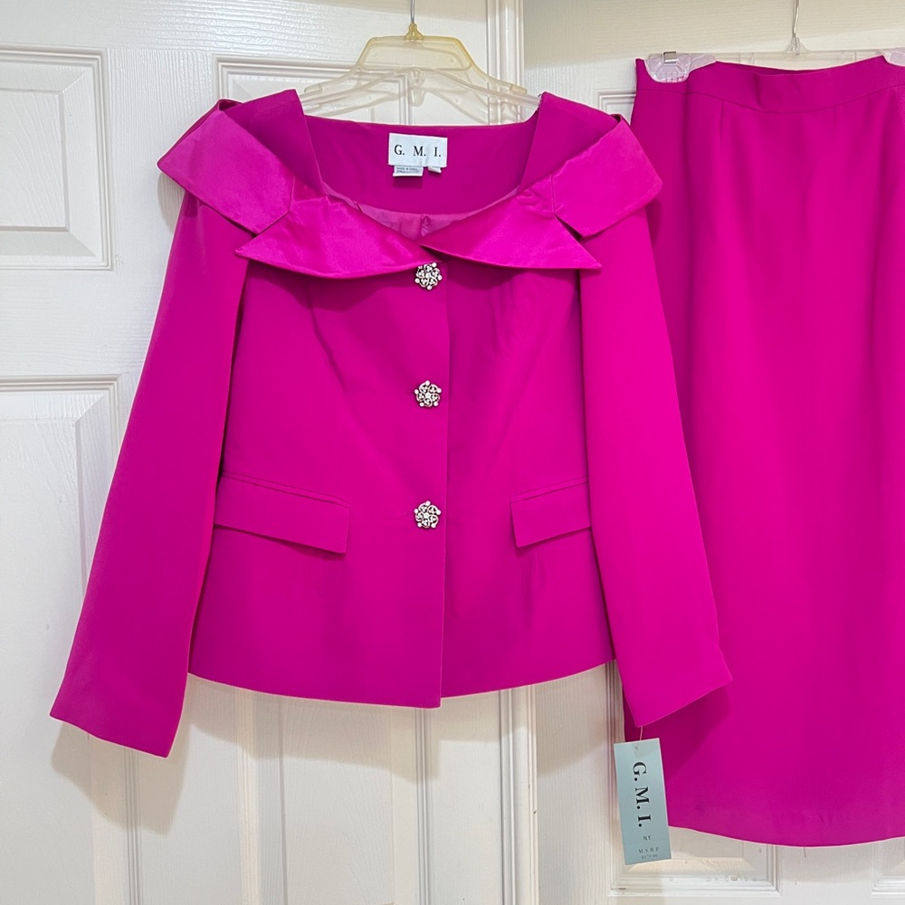 GMI Geometric Collar  Magenta Skirt  Top Suit  Set Size 10 Church Formal Wedding - Picture 5 of 16